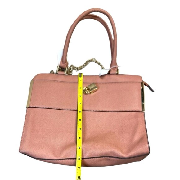 Pink top handle handbag unbranded gold tone accents zip close 10 x 12 inches - Picture 14 of 16